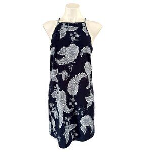Boston Proper Navy & White Paisley Print Halter Dress, Women's Size M